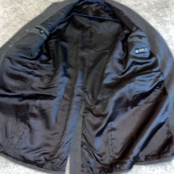 Herringbone Wool Gray Long winter Traditional 3 button Trenchcoat Overcoat XL - Picture 7 of 8